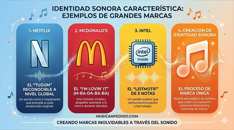 Ejemplos de grandes marcas como Netflix, McDonald's e Intel y su identidad sonora característica