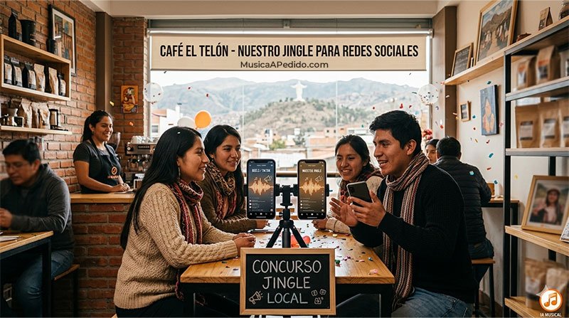 Negocio usando un jingle para marca en redes sociales como Reels y TikTok